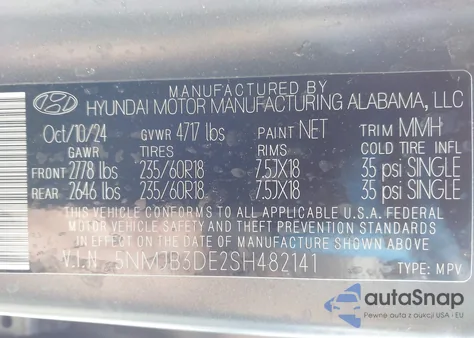 2025 Hyundai Tucson Sel z USA, uszkodzony, nr VIN 5NMJB3DE2SH482141